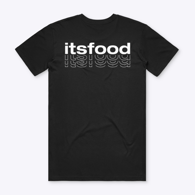 Back of black shirt showing itsfood text art