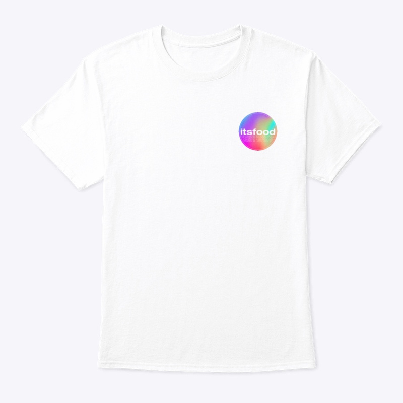 Front of white shirt showing itsfood logo